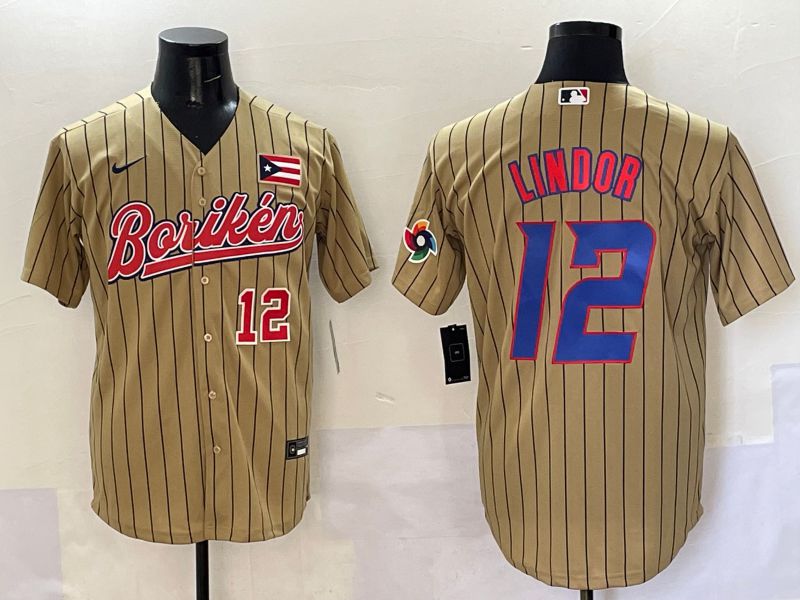 Men Puerto Rico #12 Lindor Brown Stripe Joint Name 2025 Nike MLB Jersey style 6